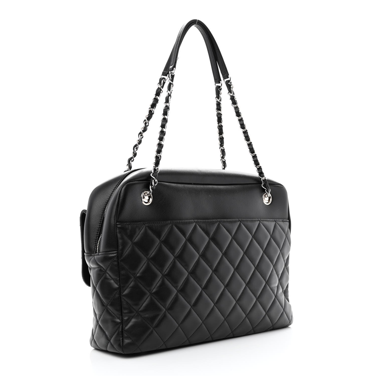 Chanel Lambskin Quilted Bowler Flap Shoulder Bag Black 3 of 12