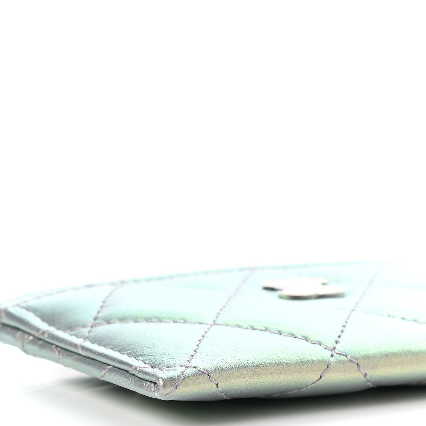 Iridescent Calfskin Quilted Card Holder Light Purple