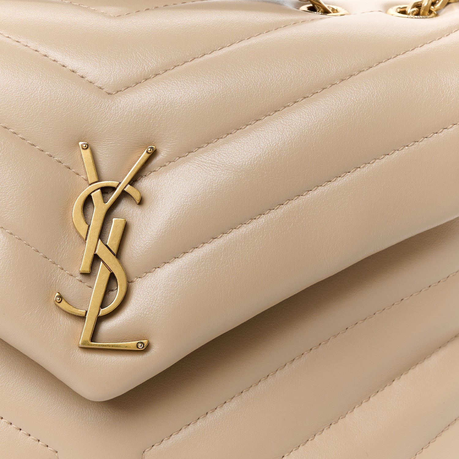 Saint Laurent Calfskin Y Quilted Monogram Small Loulou Chain Satchel Dark Beige 9 of 11