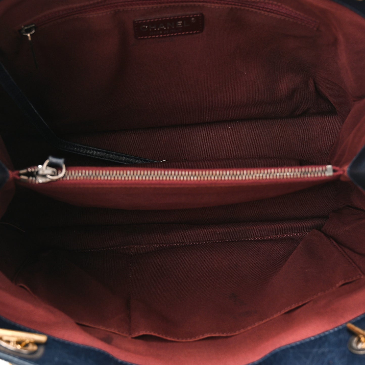 Glazed Calfskin Quilted Daily Walk Tote Navy