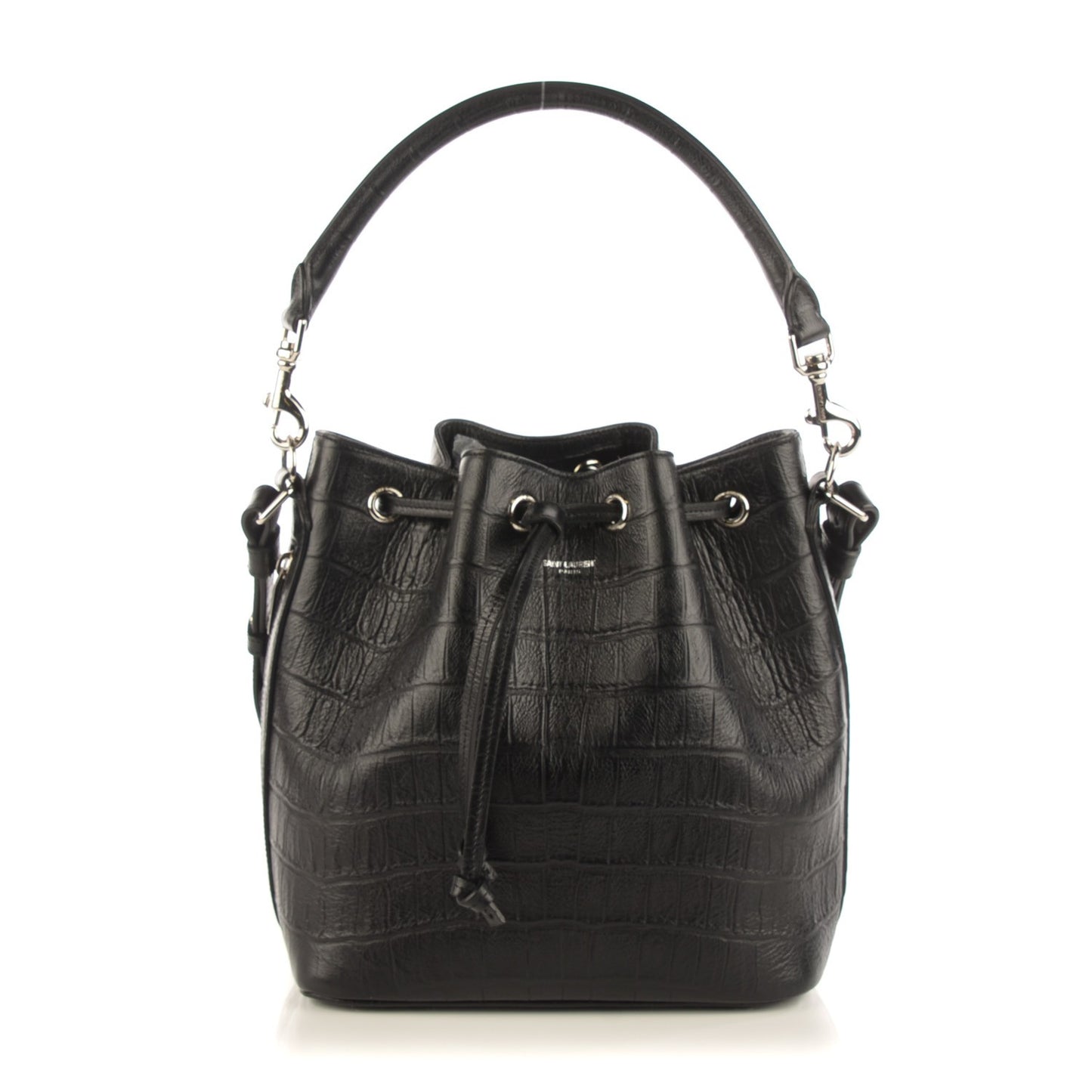 Calfskin Crocodile Embossed Medium Emmanuelle Bucket Bag Black