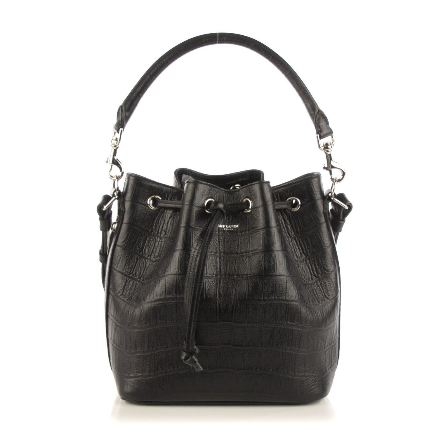 Saint Laurent Calfskin Crocodile Embossed Medium Emmanuelle Bucket Bag Black 1 of 7