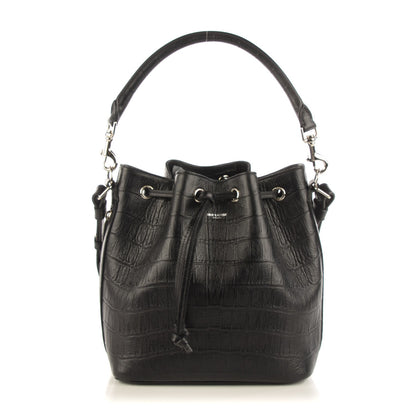 Saint Laurent Calfskin Crocodile Embossed Medium Emmanuelle Bucket Bag Black 1 of 7