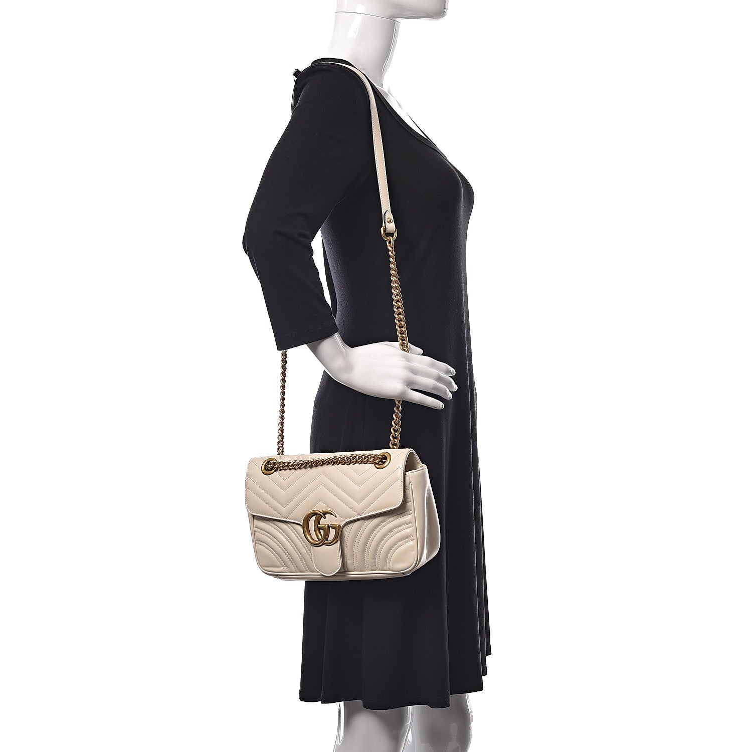 Gucci Calfskin Matelasse Small GG Marmont Shoulder Bag White 2 of 13