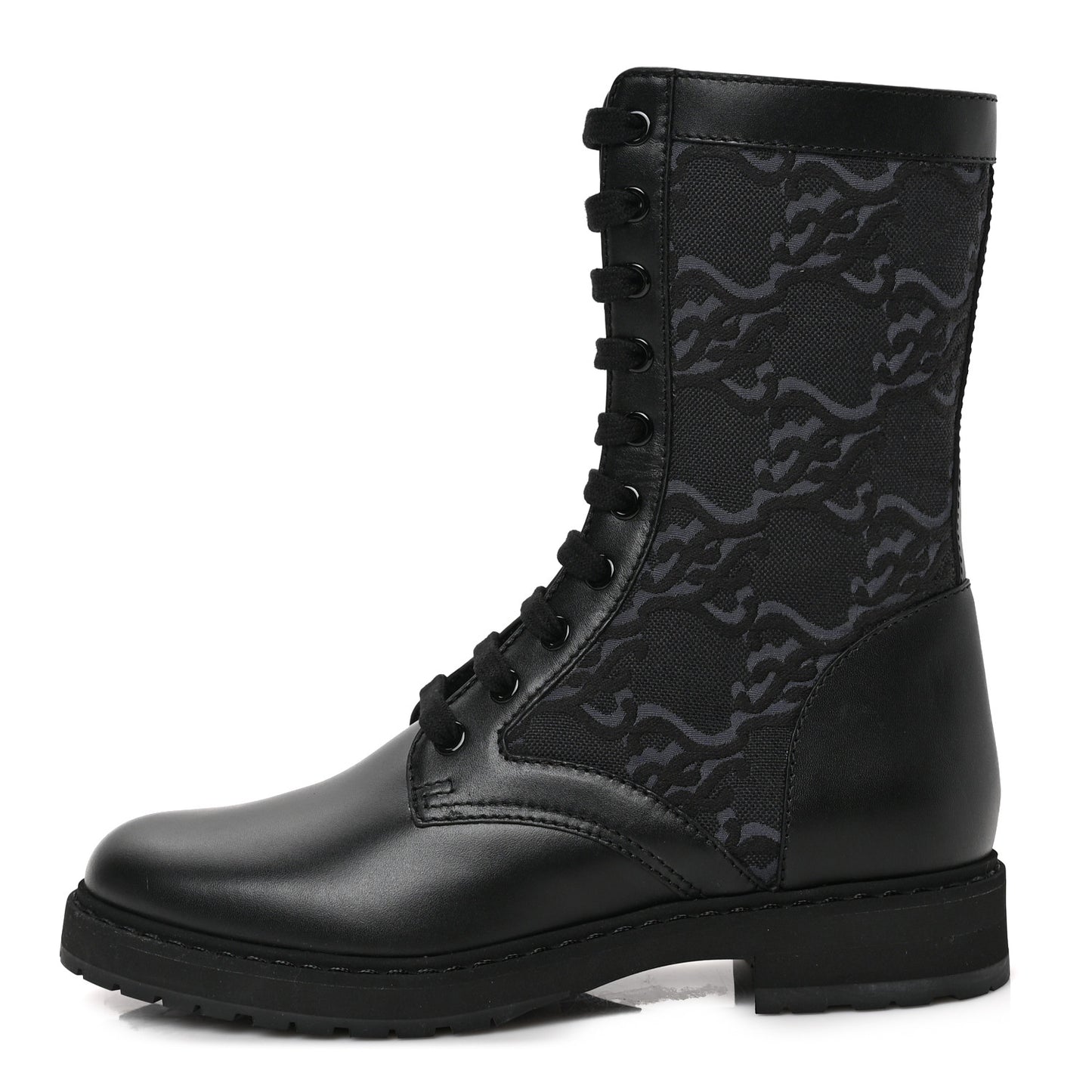 Vitello Fabric Jacquard Karligraphy Embroidered Womens Combat Boots 38 Black