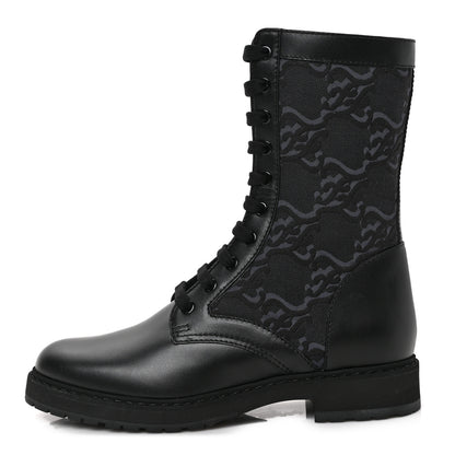Fendi Vitello Fabric Jacquard Karligraphy Embroidered Womens Combat Boots 38 Black 1 of 7
