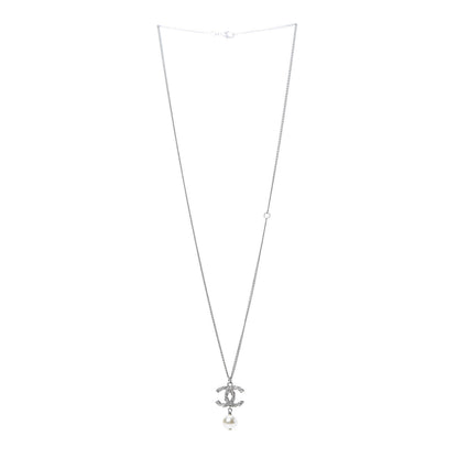 Chanel Crystal Pearl Twisted CC Drop Necklace Silver 3 of 5