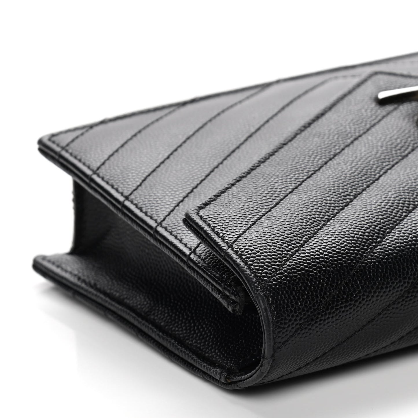 Grain De Poudre Matelasse Chevron Monogram Envelope Chain Wallet Black