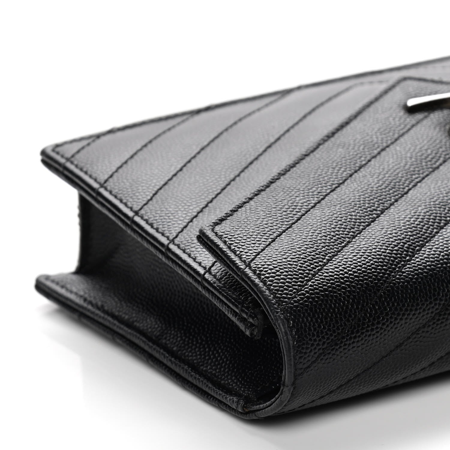 Saint Laurent Grain De Poudre Matelasse Chevron Monogram Envelope Chain Wallet Black 10 of 12