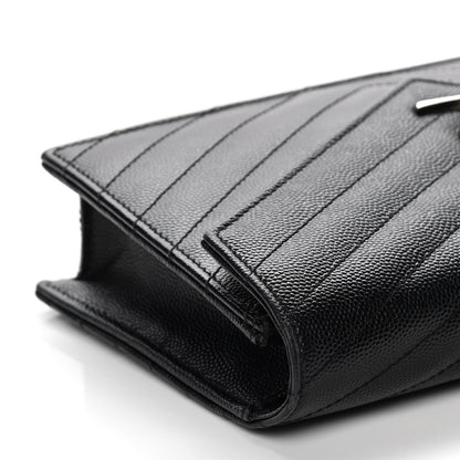 Saint Laurent Grain De Poudre Matelasse Chevron Monogram Envelope Chain Wallet Black 10 of 12