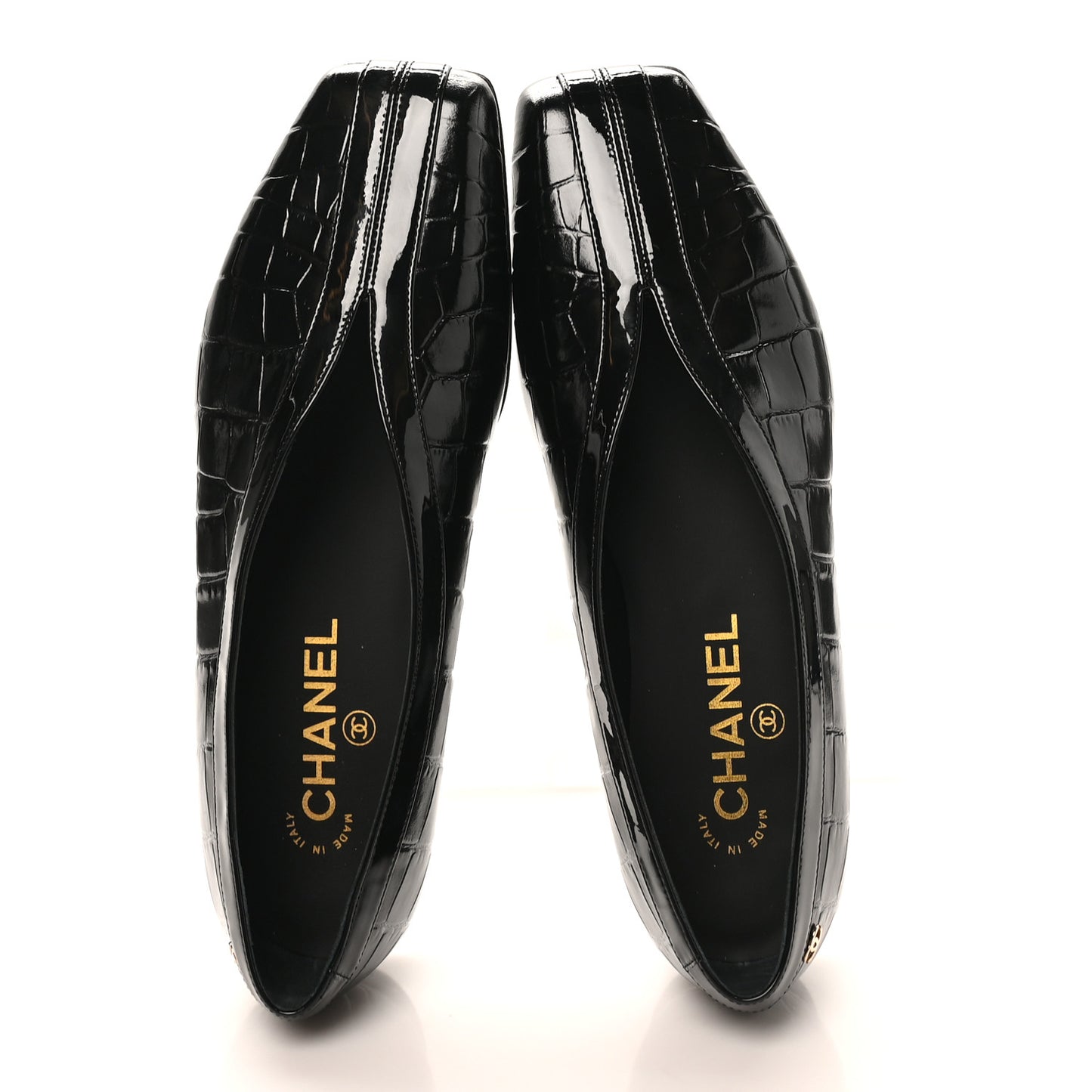 Patent Calfskin Crocodile Embossed Ballet Flats 36.5 Black
