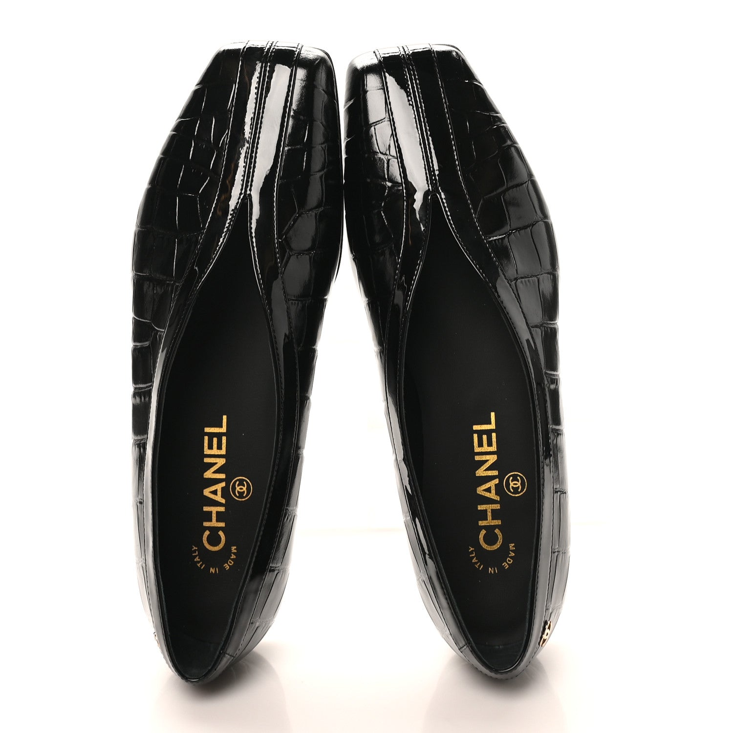 Chanel Patent Calfskin Crocodile Embossed Ballet Flats 36.5 Black 3 of 20