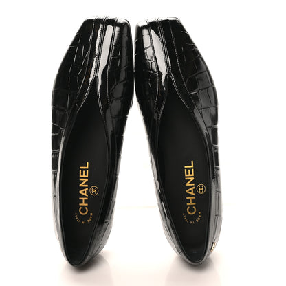 Chanel Patent Calfskin Crocodile Embossed Ballet Flats 36.5 Black 3 of 20