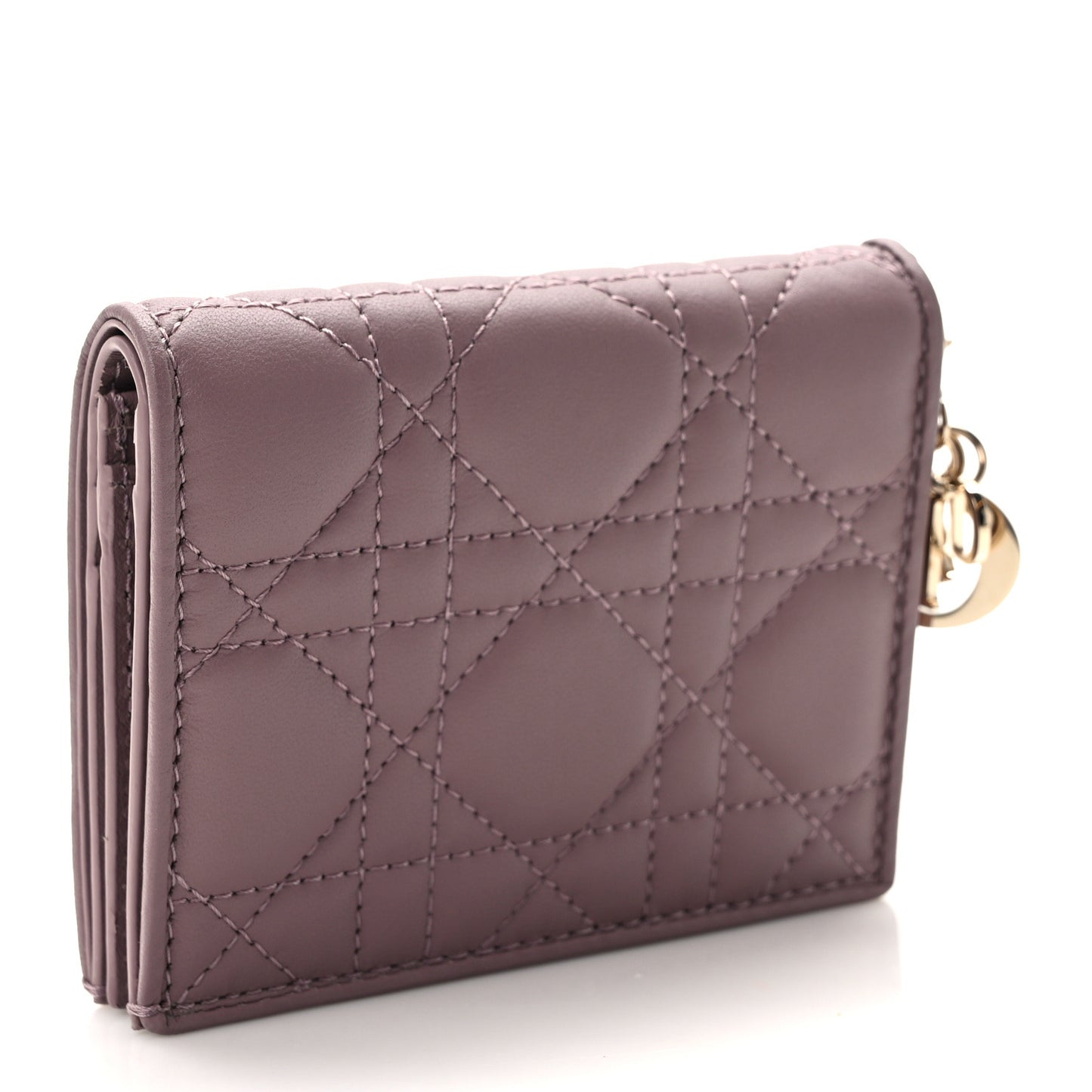 Lambskin Cannage Medium Lady Dior Flap Card Holder Pink Peony