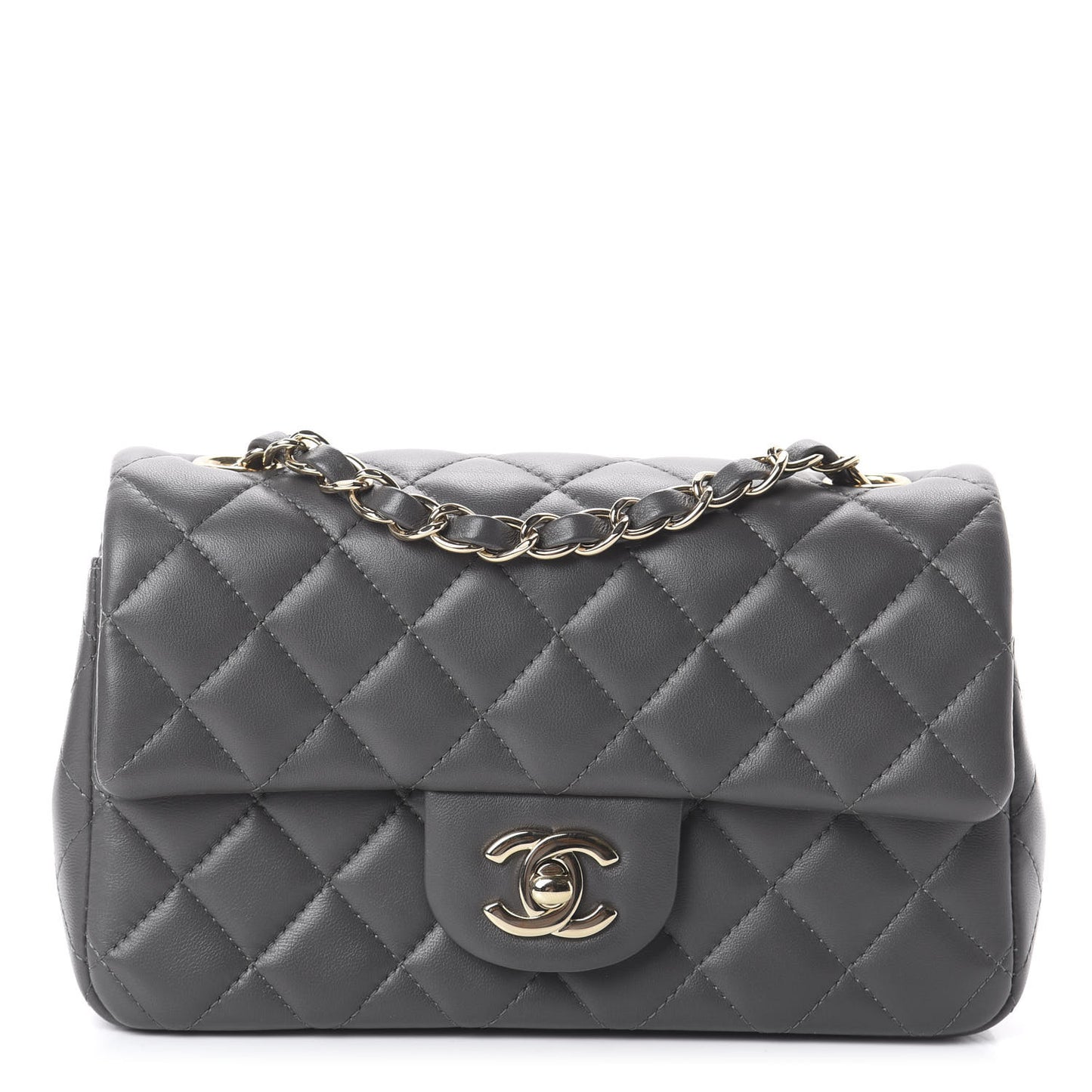 Lambskin Quilted Mini Rectangular Flap Grey