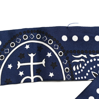 Hermes Silk Peuple Du Vent Bandana Twilly Marine White Black 7 of 8