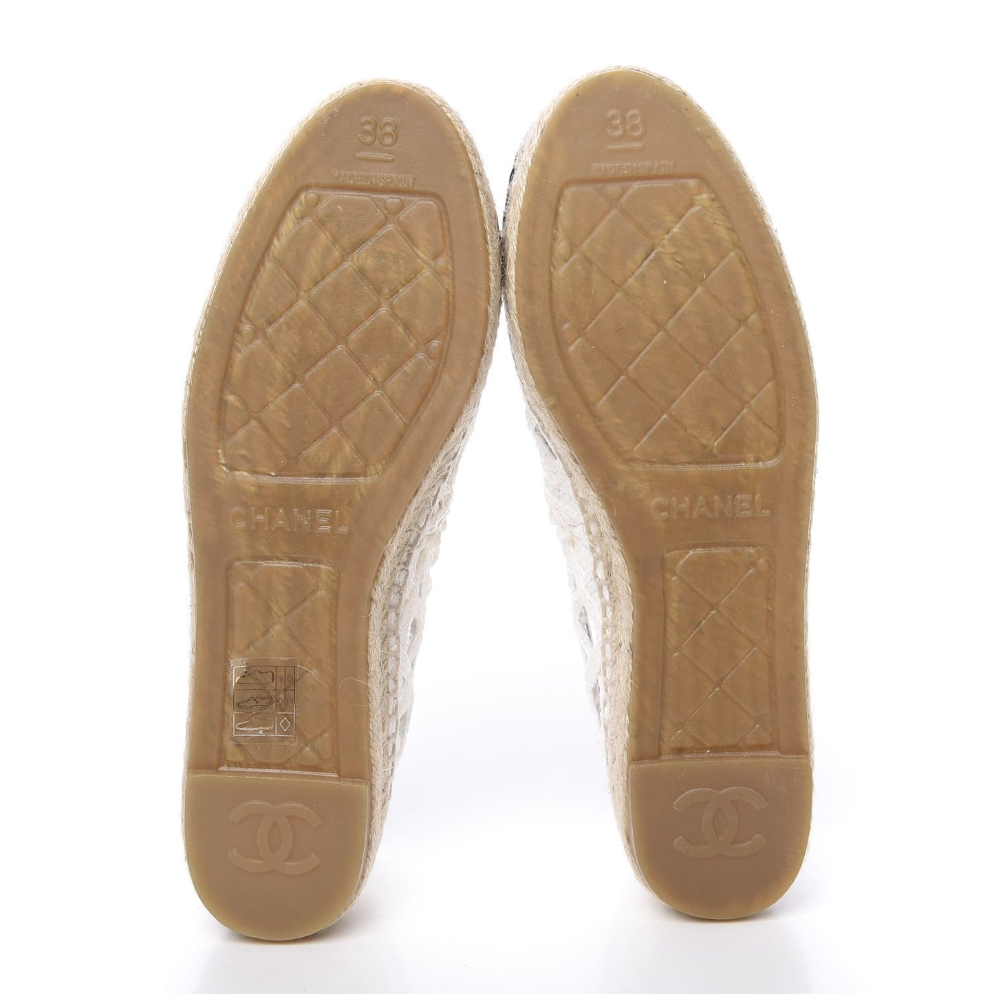 Woven Fabric Grosgrain CC Espadrilles 38 White Black