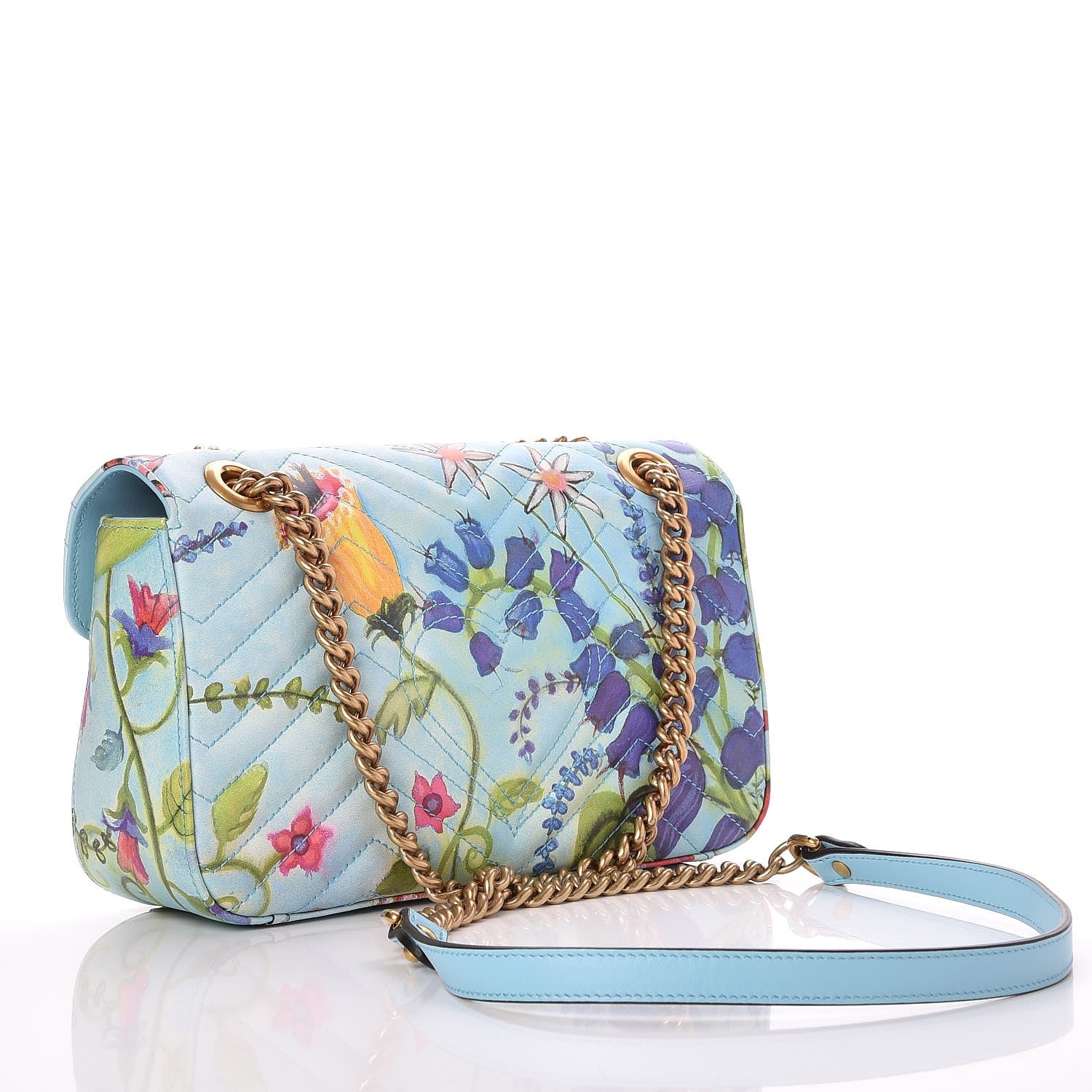 Gucci X UNSKILLED WORKER Calfskin Matelasse Flora Painted Small GG Marmont Shoulder Bag Cloudy Blue Multicolor 3 of 7