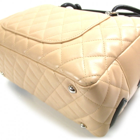 Calfskin Quilted Large Cambon Bowler Beige Black