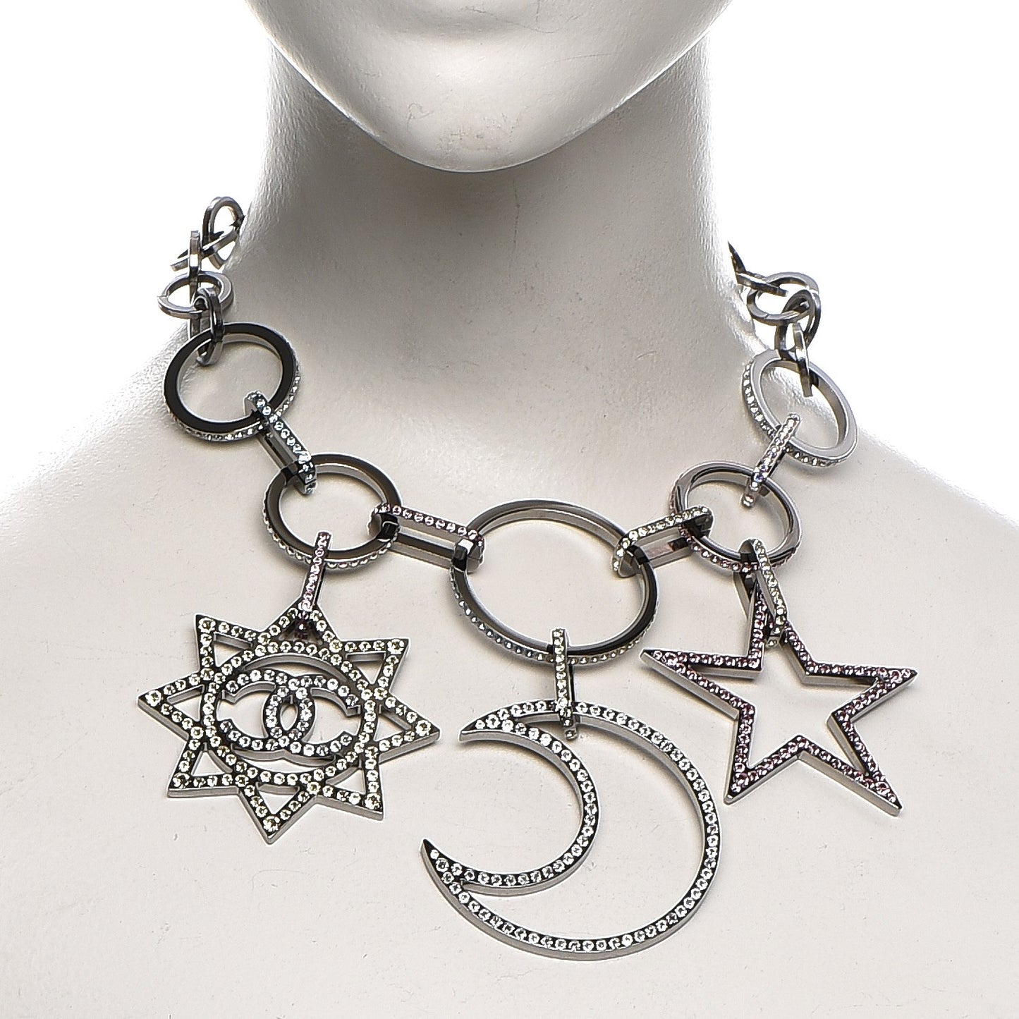 Ruthenium Crystal CC Star Moon Star Necklace