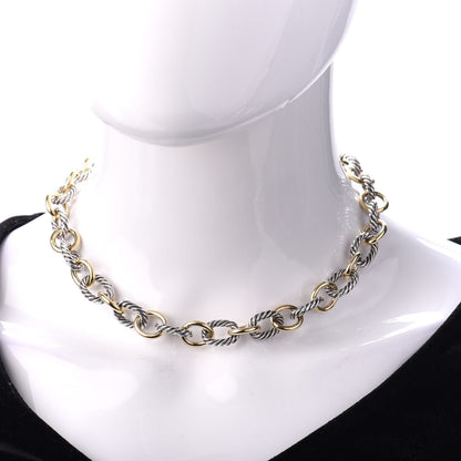 David Yurman Sterling Silver 18K Yellow Gold 12mm Large Oval Link Necklace 2 of 5