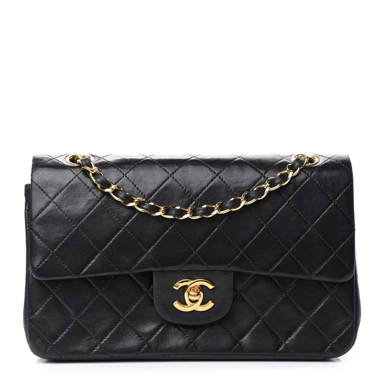 Lambskin Quilted Small Double Flap Black