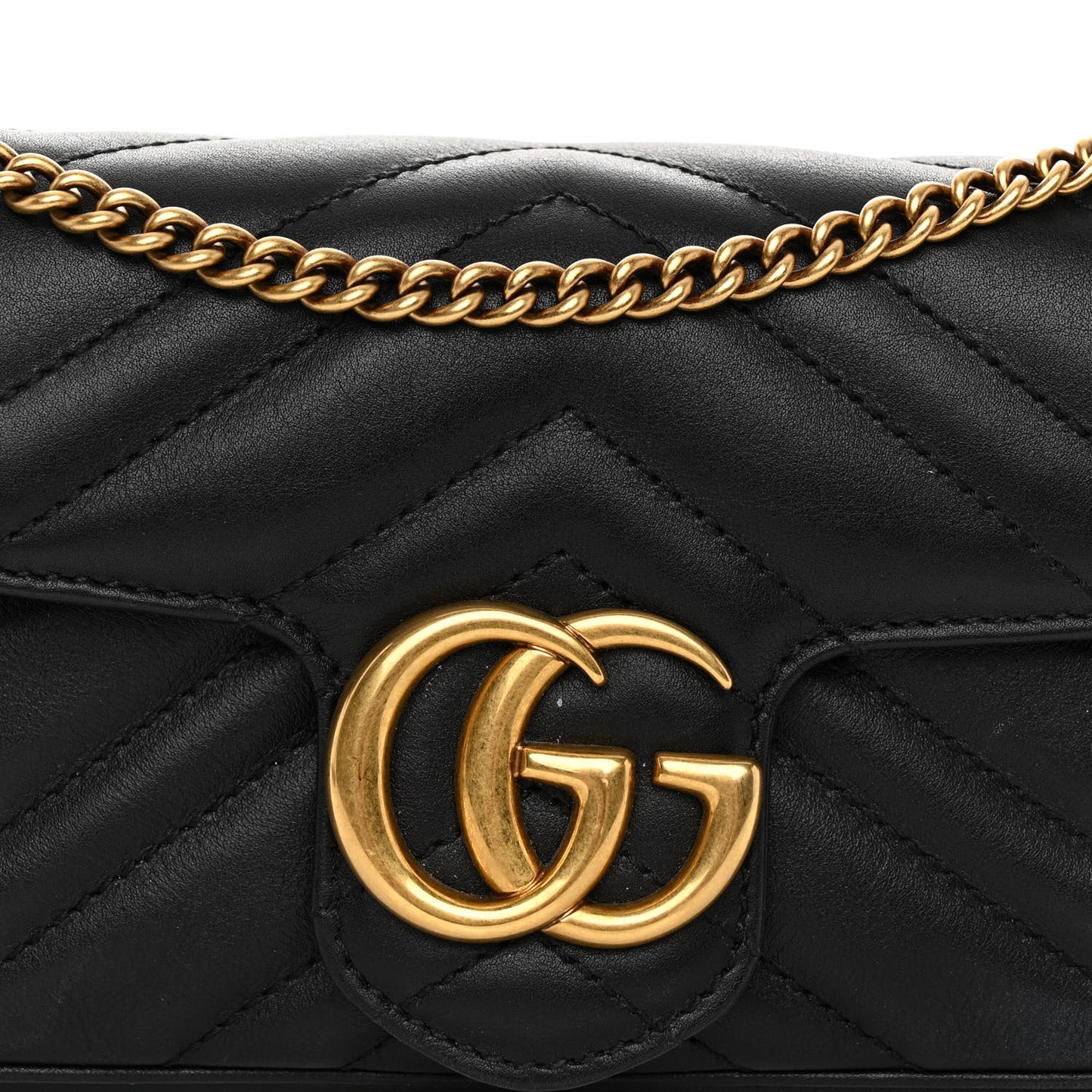 Calfskin Matelasse Super Mini GG Marmont Shoulder Bag Black