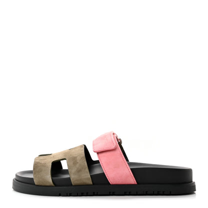 Hermes Suede Goatskin Womens Chypre Sandals 36 Toundra Rose Du Desert 1 of 11