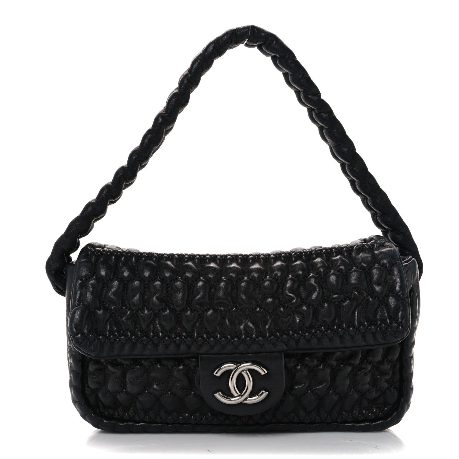 Chanel Lambskin Crochet Embroidered Shoulder Bag Black 1 of 10