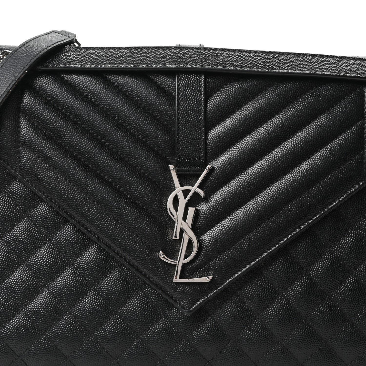 Saint Laurent Grain De Poudre Textured Mixed Matelasse Large Triquilt Monogram Satchel Black 7 of 9