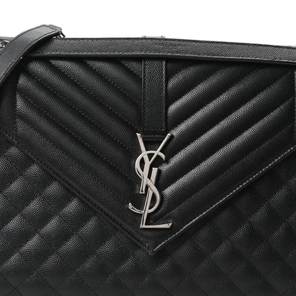 Saint Laurent Grain De Poudre Textured Mixed Matelasse Large Triquilt Monogram Satchel Black 7 of 9