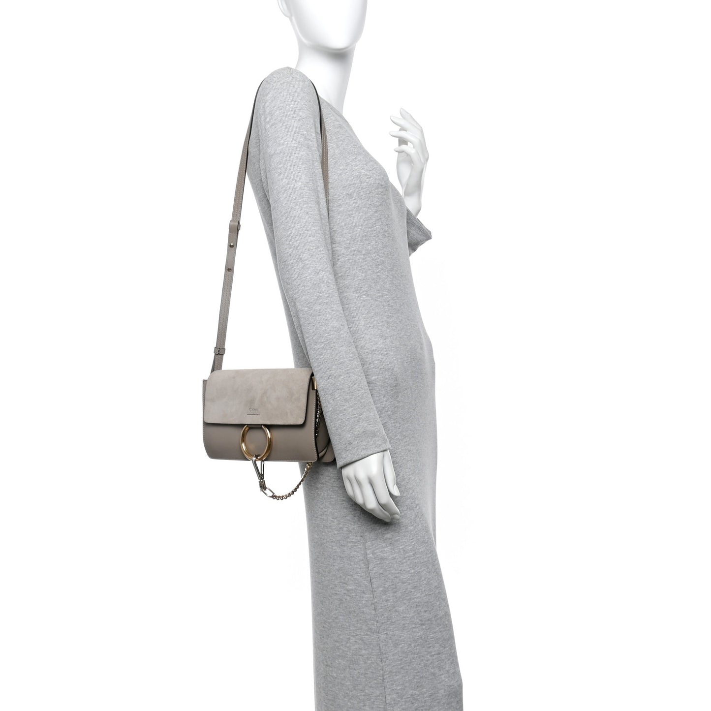 Suede Calfskin Small Faye Shoulder Bag Motty Grey
