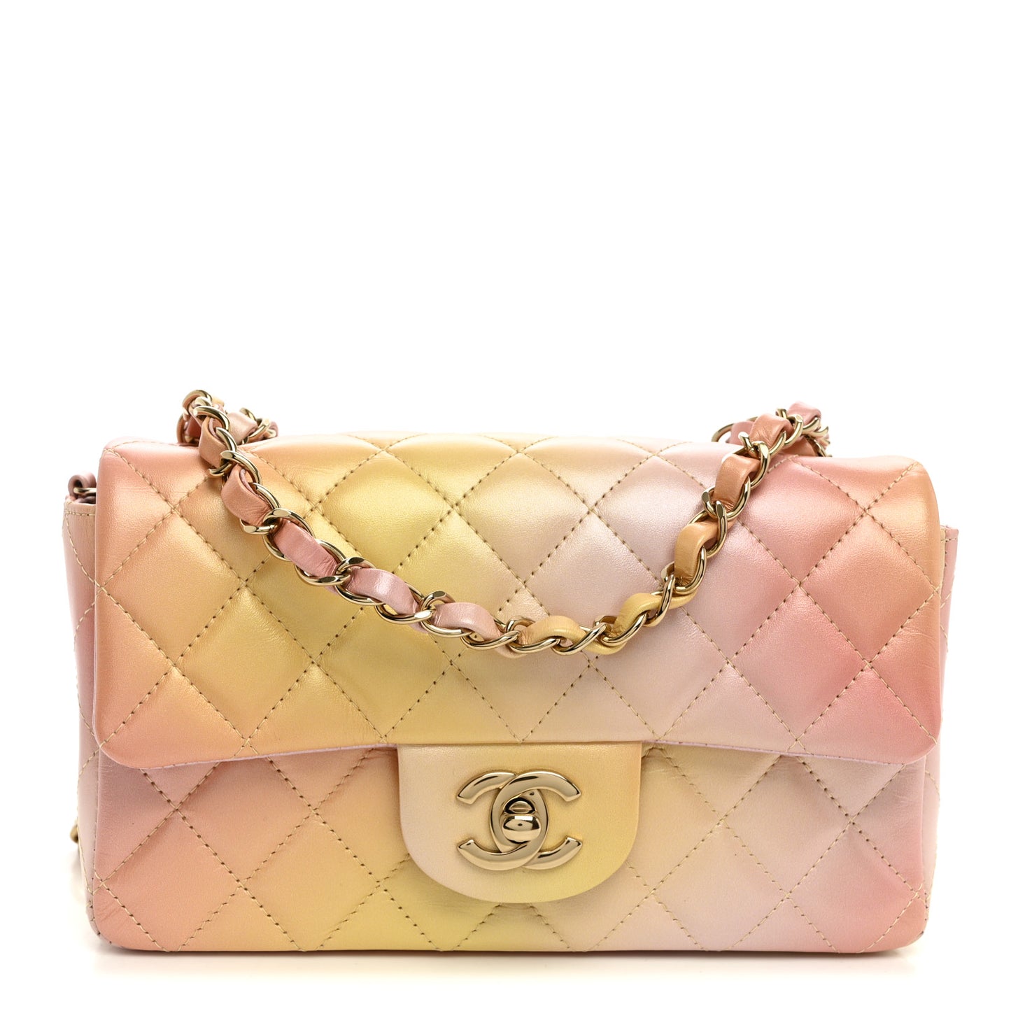 Lambskin Quilted Tie Dye Ombre Mini Rectangular Flap Yellow Multicolor