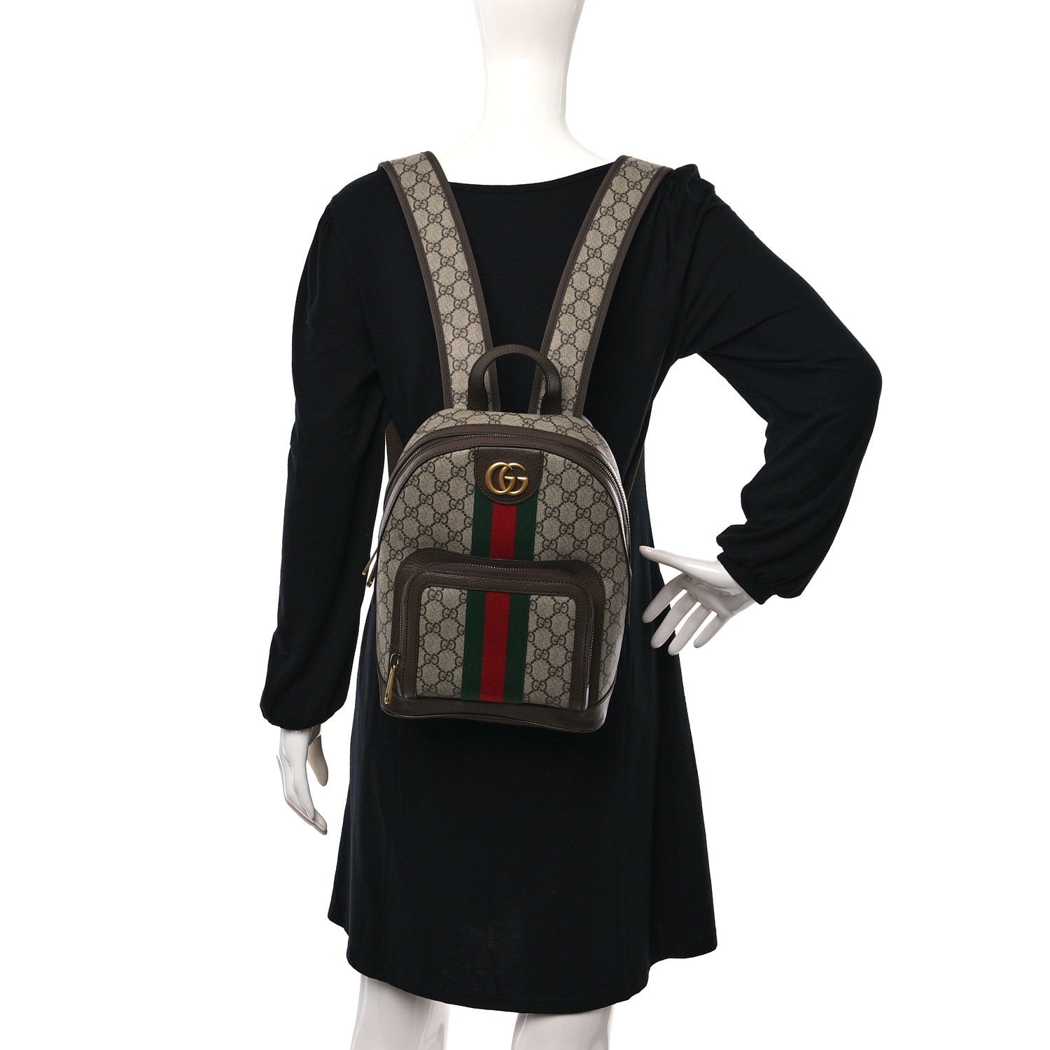 Gucci GG Supreme Monogram Calfskin Web Small Ophidia Day Backpack Beige Ebony New Acero 2 of 9