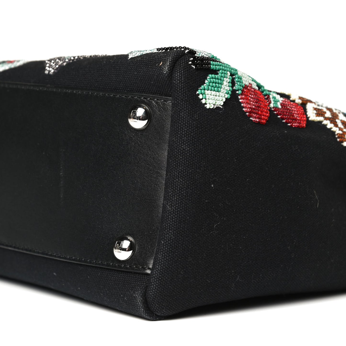 Canvas Beaded Floral Medium Peekaboo Iconic Satchel Black