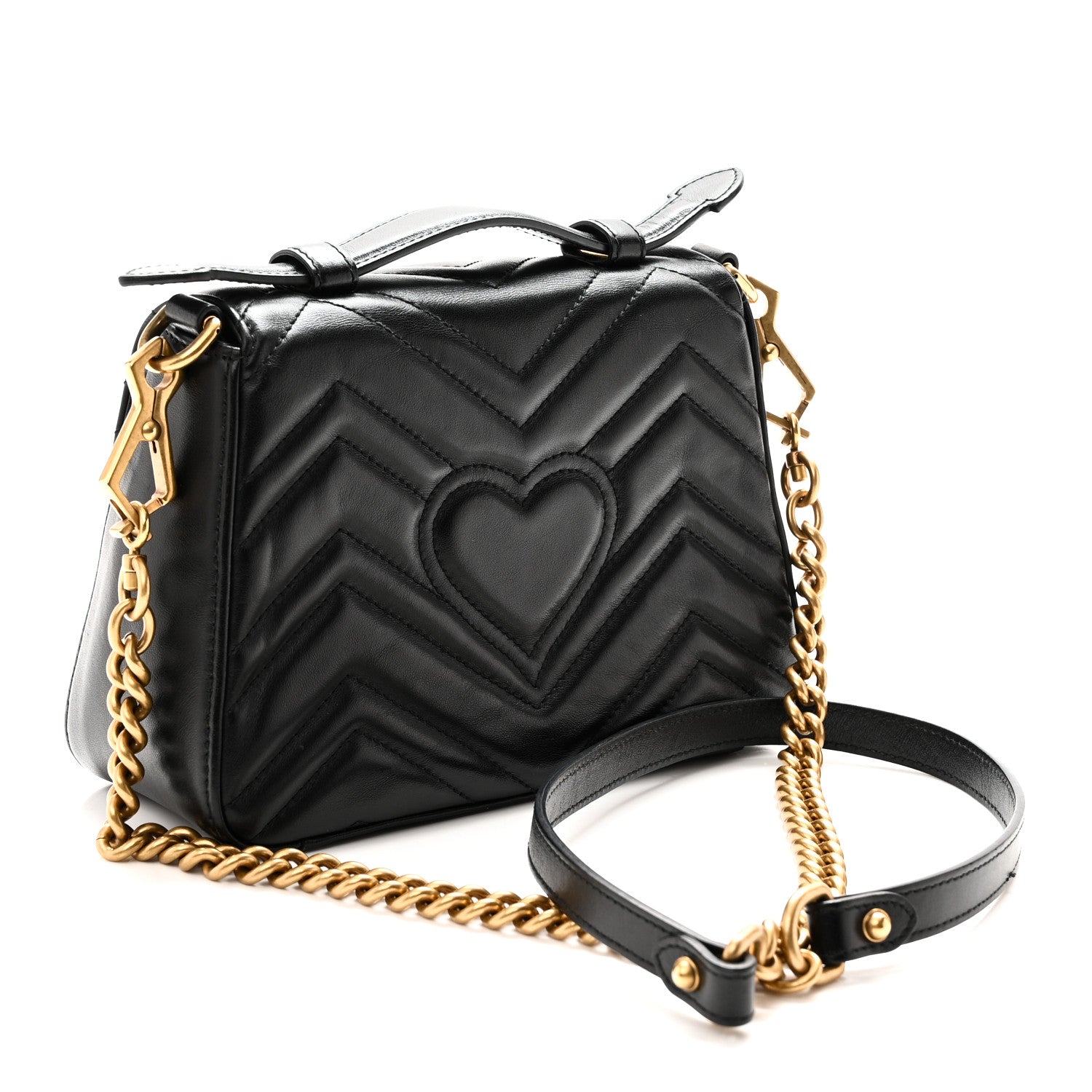 Gucci Calfskin Matelasse Mini GG Marmont Top Handle Shoulder Bag Black 3 of 10