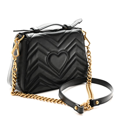 Gucci Calfskin Matelasse Mini GG Marmont Top Handle Shoulder Bag Black 3 of 10