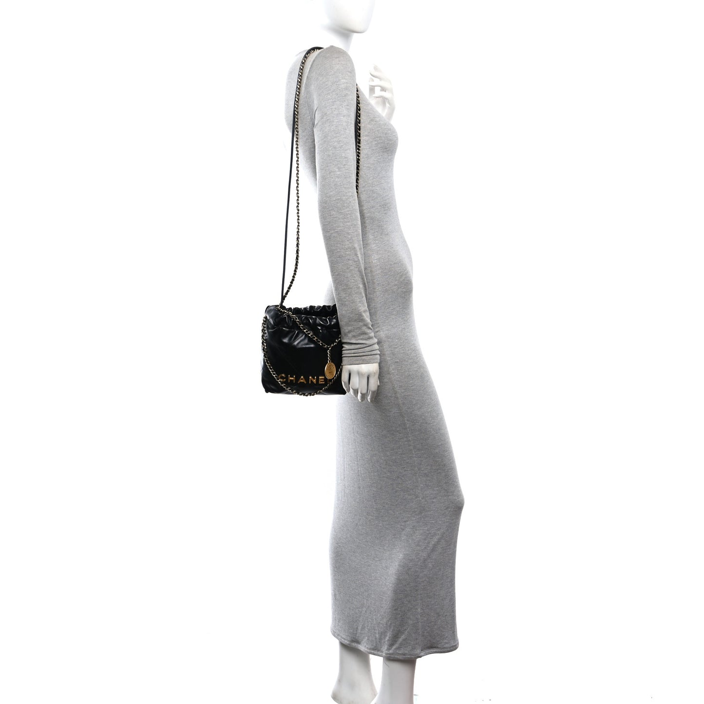 Shiny Calfskin Quilted Mini Chanel 22 Black