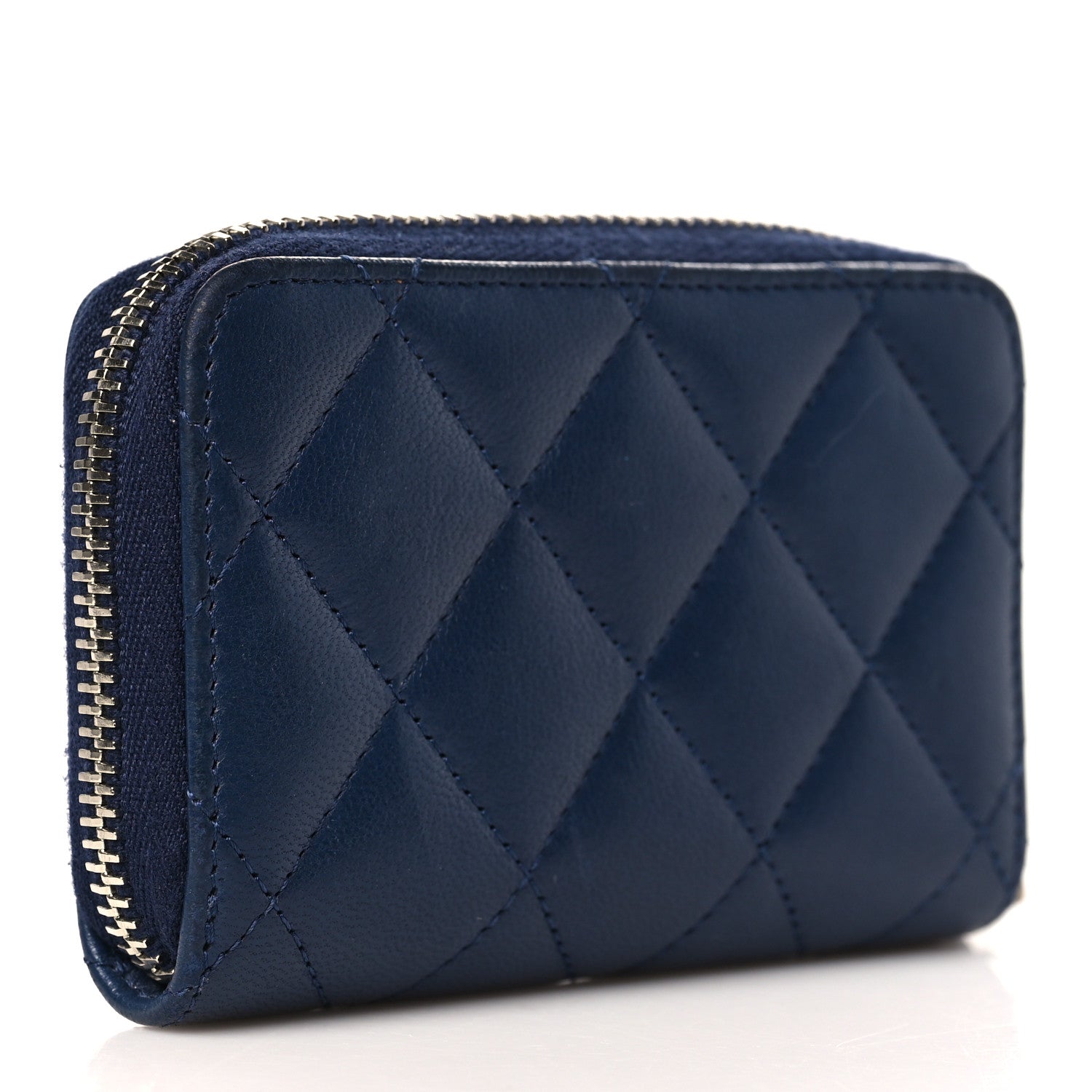 Chanel Lambskin Quilted Zip Coin Purse Dark Blue 3 of 8
