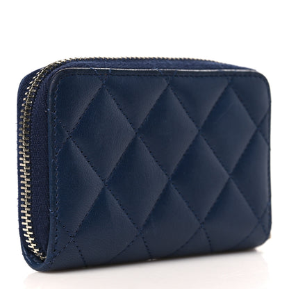 Chanel Lambskin Quilted Zip Coin Purse Dark Blue 3 of 8