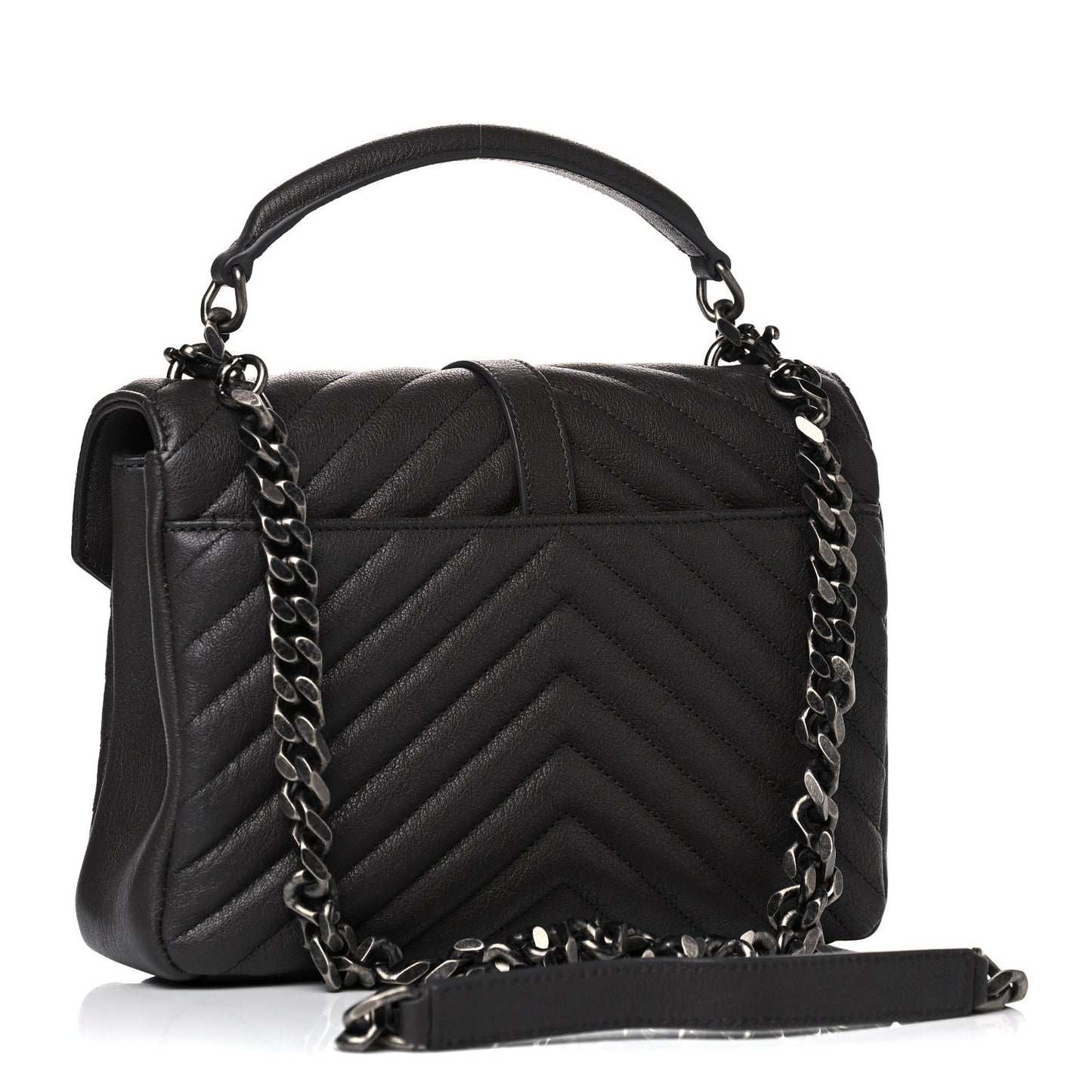 Sheepskin Matelasse Chevron Monogram Medium College Bag Asphalt