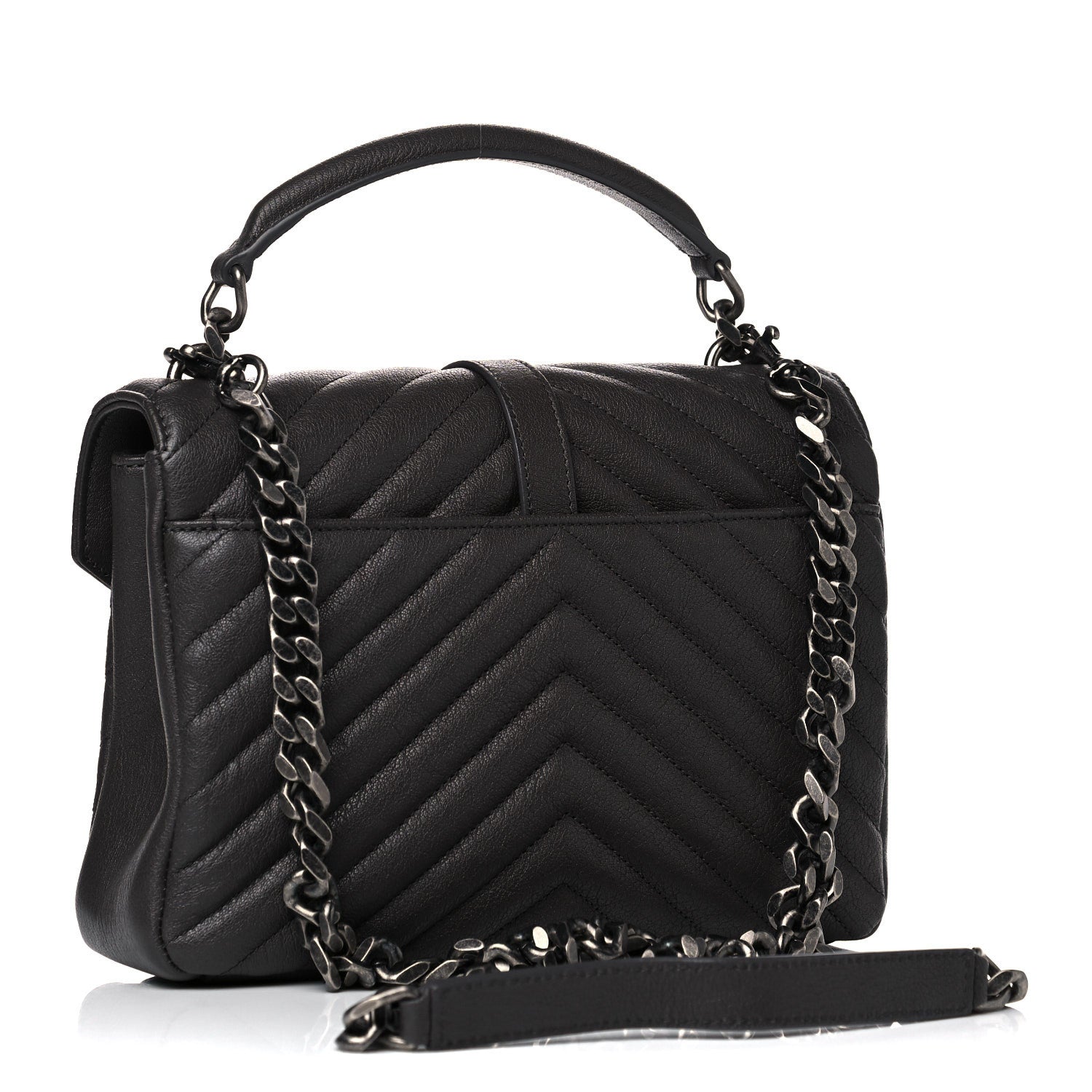 Saint Laurent Sheepskin Matelasse Chevron Monogram Medium College Bag Asphalt 3 of 14