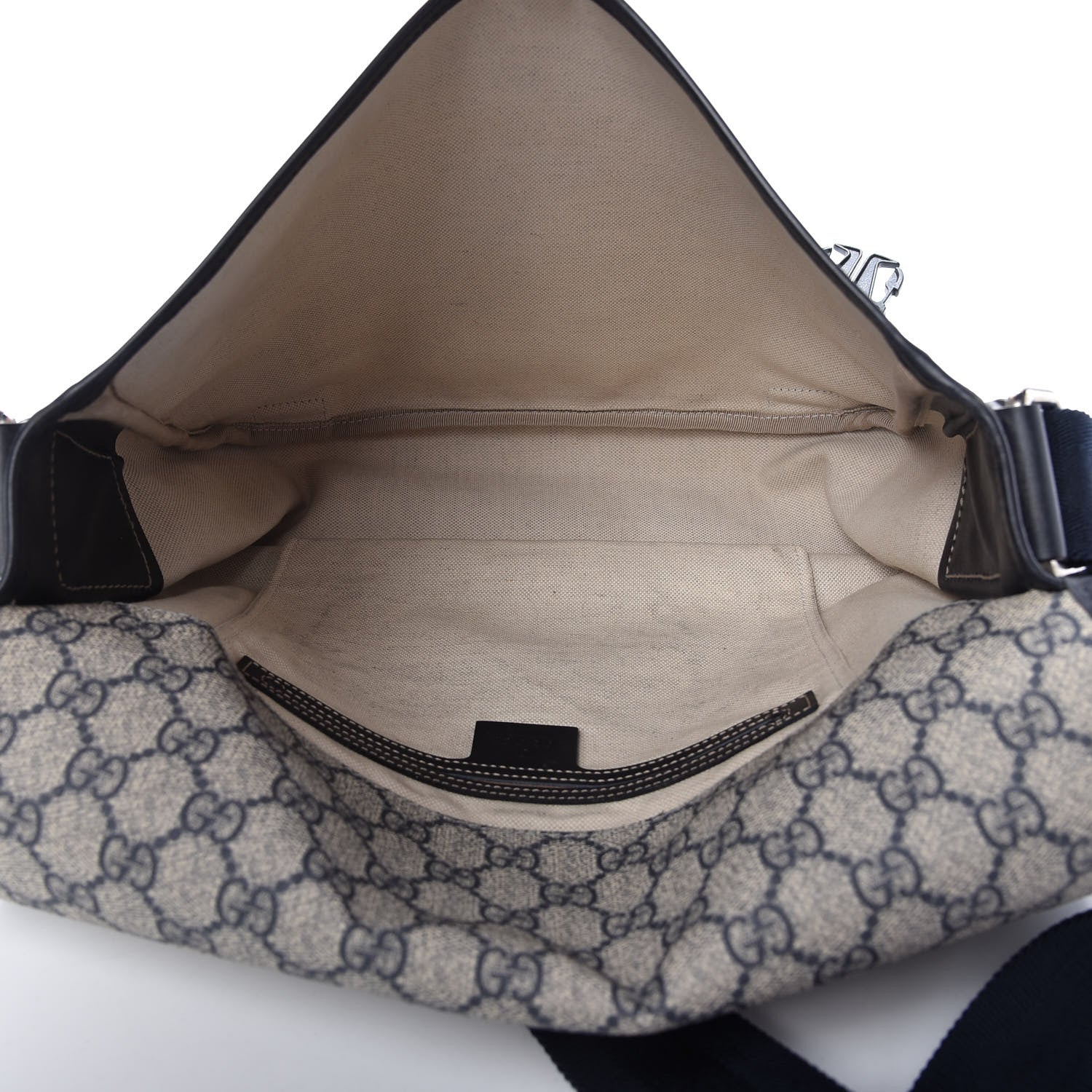 Gucci GG Plus Monogram Medium Double Buckle Flap Messenger Bag Beige Navy 5 of 10