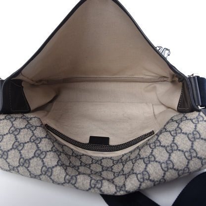 Gucci GG Plus Monogram Medium Double Buckle Flap Messenger Bag Beige Navy 5 of 10