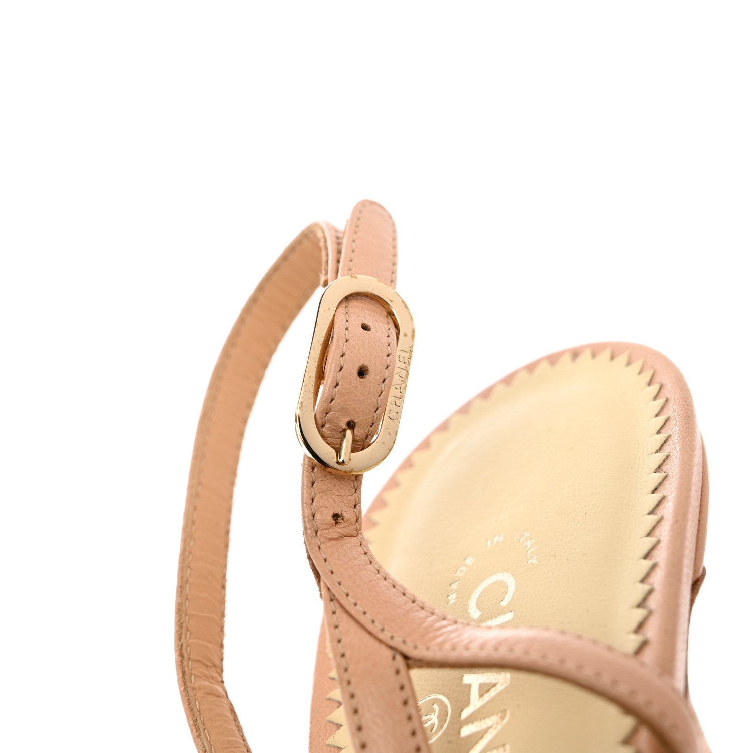 Chanel Lambskin Satin Cap Toe CC Slingback Heels 39.5 Beige Black 10 of 12