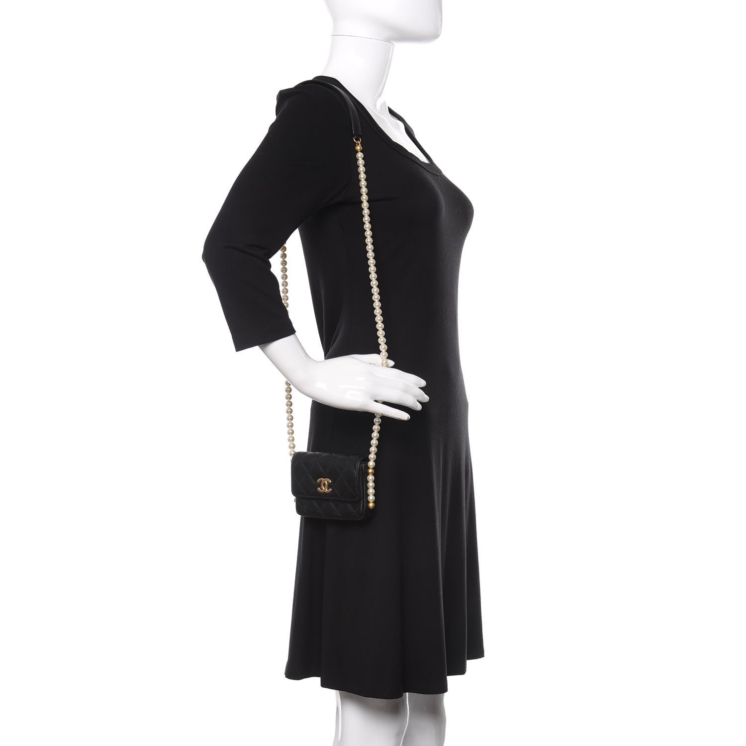 Chanel Calfskin Quilted About Pearls Card Holder Flap With Chain Black 2 of 13