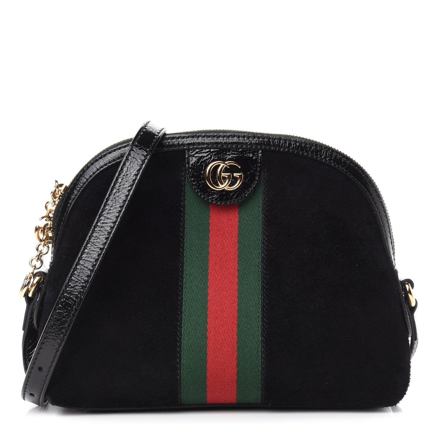 Gucci Suede Patent Web GG Small Ophidia Dome Shoulder Bag Black 1 of 11