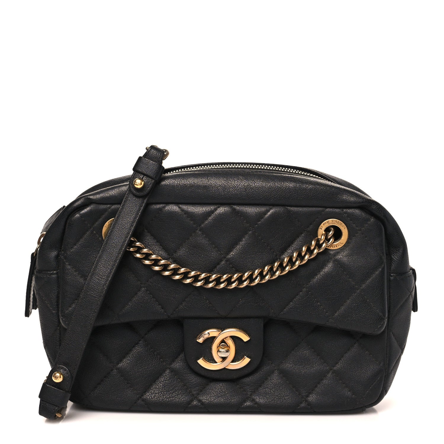 Chanel Sheepskin Quilted Trapezio Camera Case Black 1 of 10