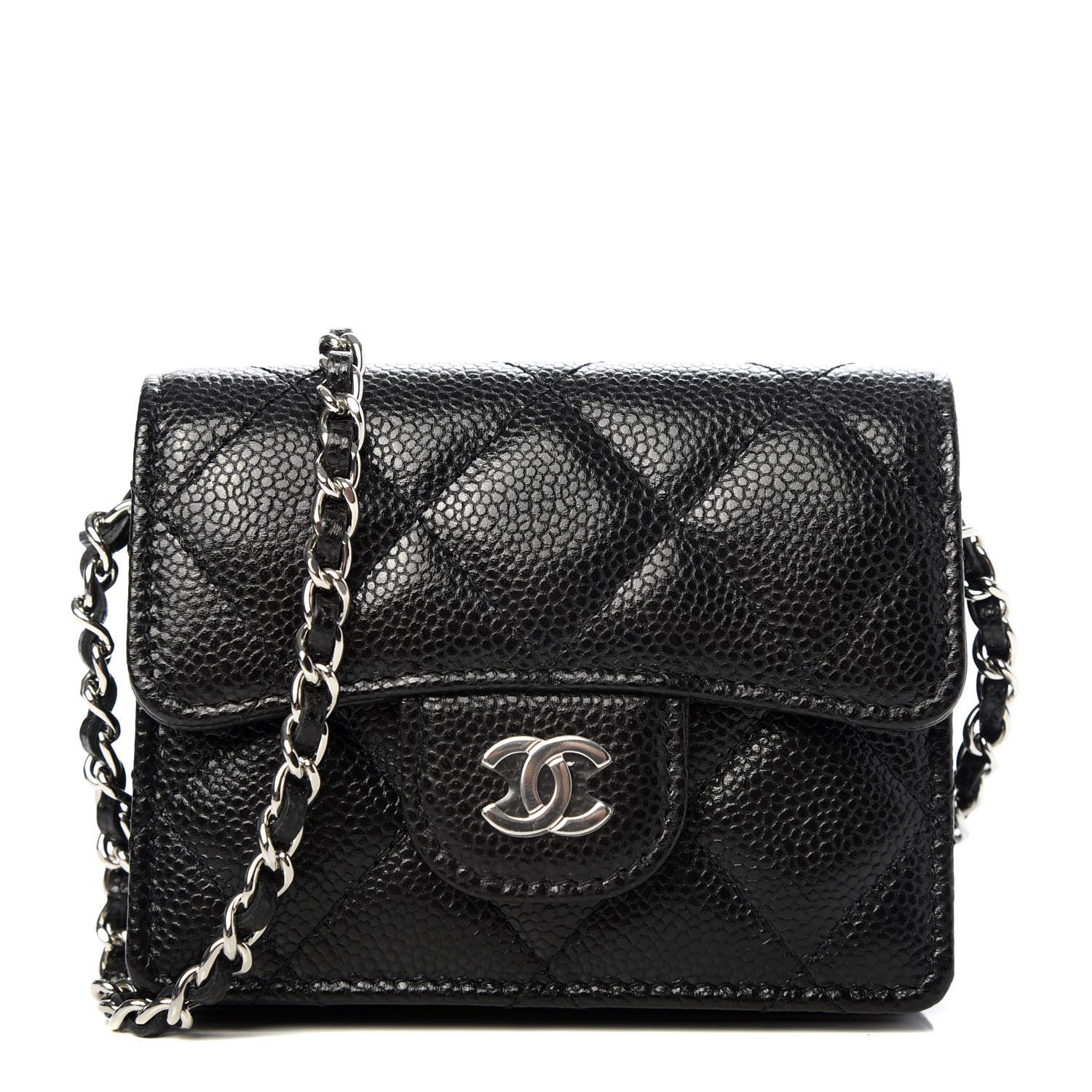 Chanel Caviar Quilted Flap Card Holder On Chain Black 1 of 8