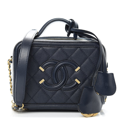 Chanel Caviar Quilted Small CC Filigree Vanity Case Navy 1 of 10